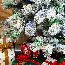 Glitzhome 7.5ft Pre-Lit Flocked Pencil Green Pine Christmas Tree