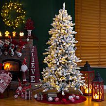 Glitzhome 7.5ft. Pre-Lit Snow Fir Christmas Tree with 400 White Lights