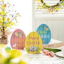 Glitzhome 7.5in H Set of 3 Easter Wooden Easter Egg Table Decor