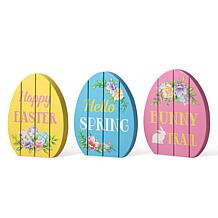 Glitzhome 7.5in H Set of 3 Easter Wooden Easter Egg Table Decor