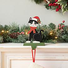 Glitzhome 7.75" Wooden and Metal Cat Stocking Holder