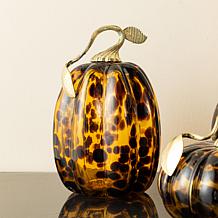 Glitzhome 7.75"H Amber Dots Glass Pumpkin