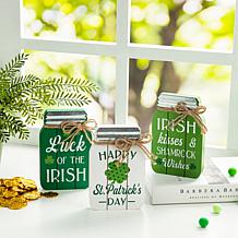 Glitzhome 7in H Set of 3 St. Patrick's Wooden Mason Jar Table decor