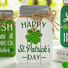 Glitzhome 7in H Set of 3 St. Patrick's Wooden Mason Jar Table decor