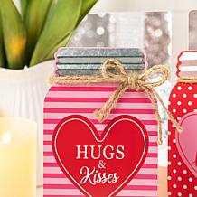 Glitzhome 7in H Set of 3 Valentine's Wooden Mason Jar Table Decor
