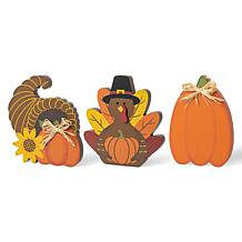 Glitzhome 7in. H Thanksgiving Wooden Pumpkin /Turkey /Croissant Decor