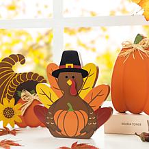 Glitzhome 7in. H Thanksgiving Wooden Pumpkin /Turkey /Croissant Decor