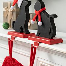 Glitzhome 7in. H Wooden Metal Cat & Dog Christmas Stocking Holder