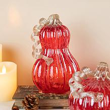 Glitzhome 8.5"H Fall Red Glass Gourd with Glitter