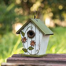 Glitzhome 8.75" Solid Wood Distressed Birdhouse with 3D Floral Accents