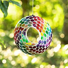 Glitzhome 8''D Glass Round Hanging Multi-Color Mosaic Birdfeeder