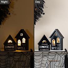 Glitzhome 8"H 2pc Lighted Halloween Wooden House-shaped Table Decor