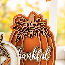 Glitzhome 8"H Thanksgiving Wooden Pumpkin Table Decor Set of 2