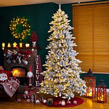 Glitzhome 9' LED Snow Flocked Fir Artificial Christmas Tree
