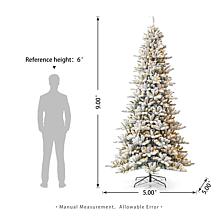 Glitzhome 9' LED Snow Flocked Fir Artificial Christmas Tree