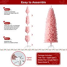 Glitzhome 9' Pink Pencil Tinsel Artificial Christmas Tree