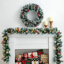 Glitzhome 9' Pre-Lit Greenery Christmas Garland with 50 White Lights