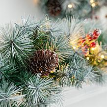 Glitzhome 9' Pre-Lit Greenery Christmas Garland with 50 White Lights