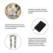 Glitzhome 9' Pre-Lit Snow Flocked Greenery Pine Poinsettia Garland