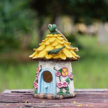 Glitzhome 9" Resin Birdhouse with Rope and Floral Design