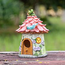 Glitzhome 9" Resin Birdhouse with Rope and Floral Design