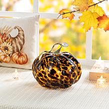 Glitzhome 9.5"D Amber Dots Glass Pumpkin
