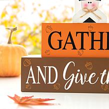 Glitzhome 9.5in. L Thanksgiving Wooden Pilgrim Table Block Sign