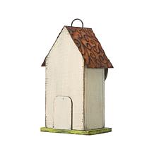 Glitzhome 9.75" Distressed Solid Wood Birdhouse with Leaves