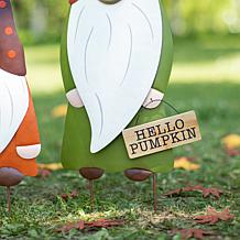 Glitzhome Fall Metal Gnome Family Yard Stake or Wall or Standing Decor