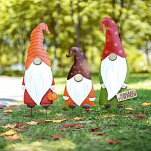 Glitzhome Fall Metal Gnome Family Yard Stake or Wall or Standing Decor