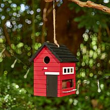 Glitzhome Functional Red Solid Wood Outdoor Garden Birdhouse