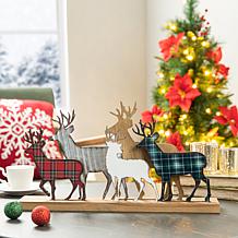 Glitzhome Galvanized Metal and Wooden Reindeer Table Decor