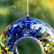 Glitzhome Glass 7.75''D Round Hanging Multi-Color Mosaic Birdfeeder