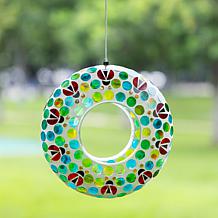 Glitzhome Glass Round Ladybugs Multi-Color Mosaic Birdfeeder
