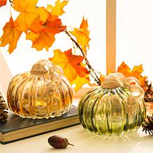 Glitzhome Green Crackle Glass Short Pumpkin