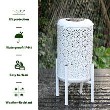 Glitzhome Metal Cutout 14.25"H Solar LED Outdoor Lantern w/ Stand