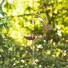 Glitzhome Metal Faux Copper Patina Hummingbird Hanging Birdfeeder