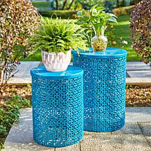 Glitzhome Metal Garden Stools/ Planter Stands/ Accent Tables Set of 2