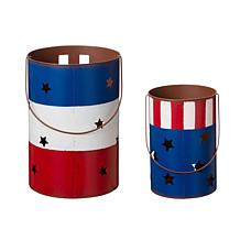 Glitzhome Metal Patriotic Americana Lantern Bucket - Set of 2