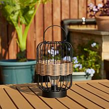 Glitzhome Metal Solar Powered Outdoor Lantern w Edison Bulb, Handle
