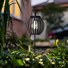 Glitzhome Metal Solar Powered Outdoor Lantern w/ Edison Bulb and Stake