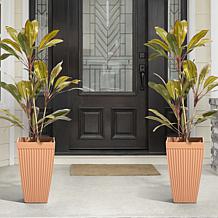 Glitzhome Oversized Eco-Friendly PE Terrazzo Tapered Tall Planter 2pk