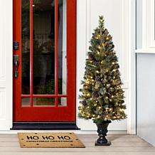 Glitzhome Set of 2 5ft Pre-Lit Flocked Artificial Christmas Porch Tree