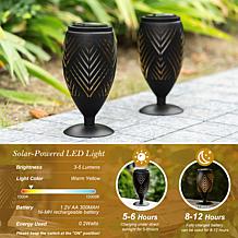 Glitzhome Set of 2 Black Metal Cutout Geometric Solar Outdoor Lantern