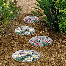 Glitzhome Set of 2 Cement Flower Textured Stepping Stones