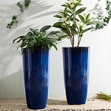Glitzhome Set of 2 Gradient Cobalt Blue Faux Ceramic Plastic Planters