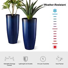 Glitzhome Set of 2 Gradient Cobalt Blue Faux Ceramic Plastic Planters
