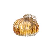 Glitzhome Set of 2 Green and Amber Crackle Glass Short Pumpkin