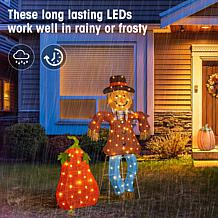 Glitzhome Set of 2 Lighted Fall Scarecrow & Pumpkin Outdoor Décor