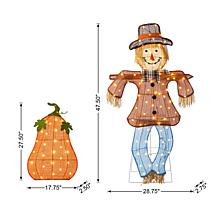 Glitzhome Set of 2 Lighted Fall Scarecrow & Pumpkin Outdoor Décor